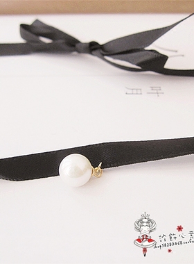 冷淡风珍珠黑色缎带颈链项坠