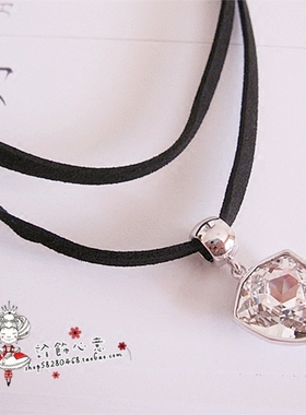 双层黑色宽带颈链短款项坠