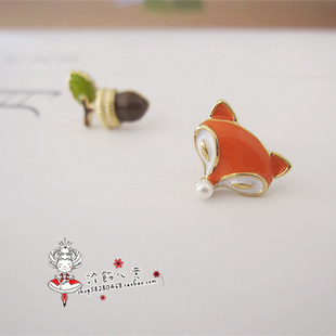 【诠饰心意】丽贝丽影 彩釉不对称狐狸橡子AB版耳钉耳饰饰品潮