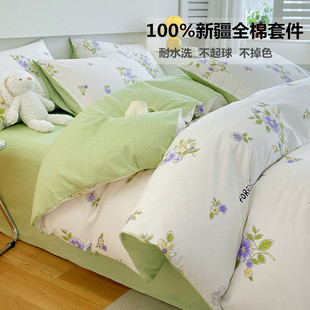 全棉100%纯棉床品四件套被套床上用品宿舍床单三件套床单床笠款 春