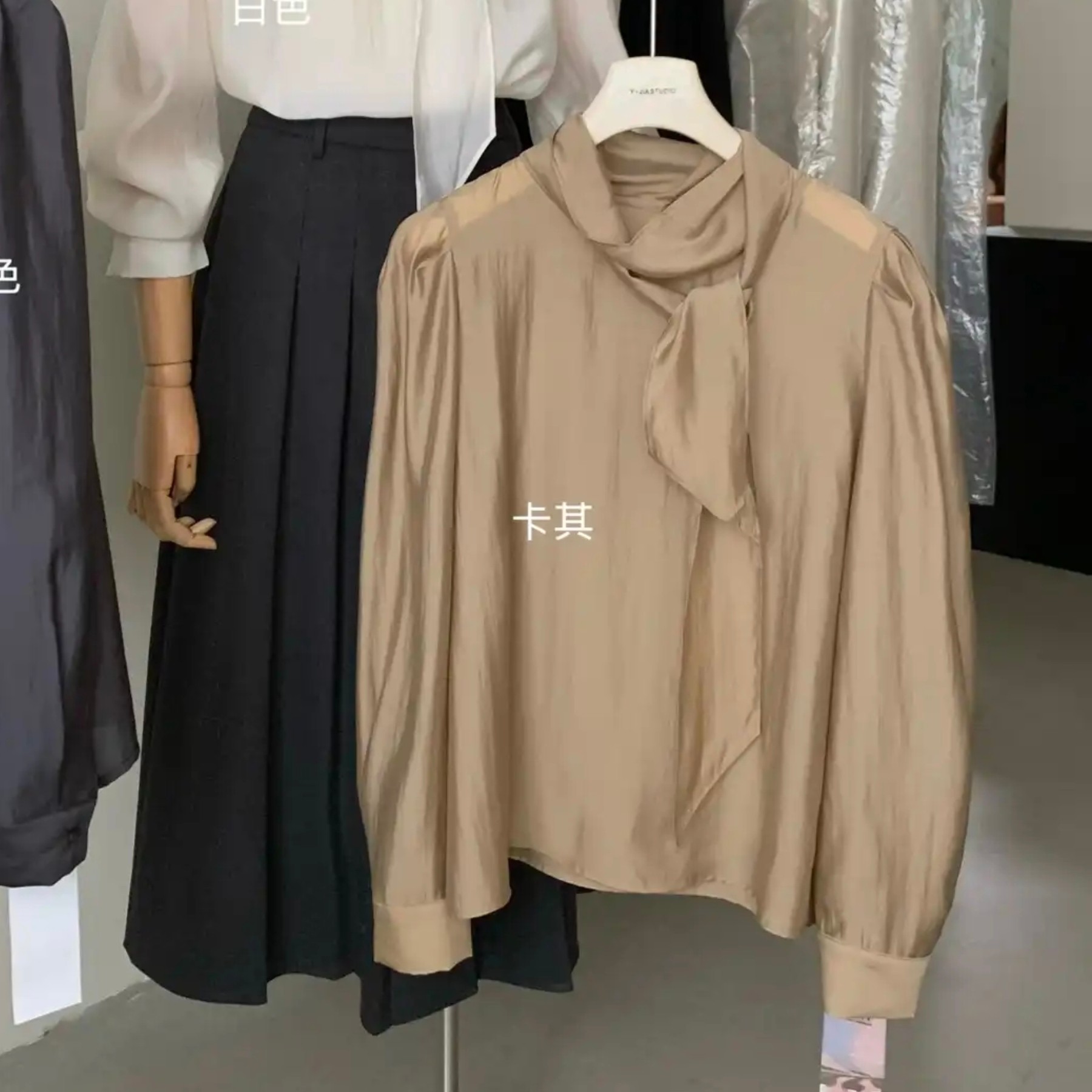 Y.JIA伊嘉秋长袖衬衫上衣流光系带领气质衬衫朦胧纯欲氛围感小衫