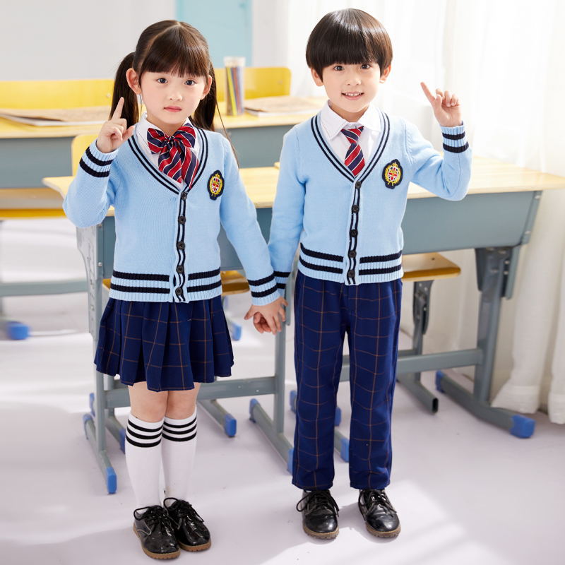 2020新款春季儿童班服小学生校服英伦风幼儿园园服针织开衫三件套