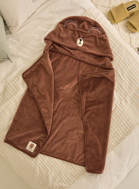 LINE FRIENDS布朗HUG BROWN毛毯四季加厚保暖毛绒连帽毯子空调毯