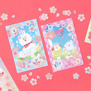 BT21防弹少年团樱花镭射咕卡贴纸日记本照片册手机壳手账装饰贴画