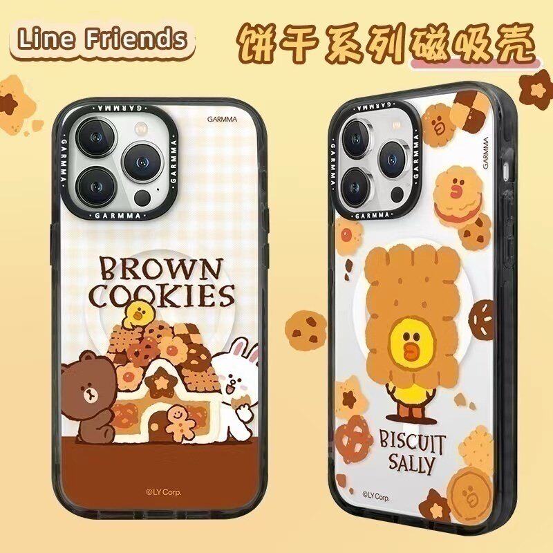 LINE FRIENDS布朗熊饼干系列iPhone15手机壳Pro透明磁吸Max充电壳适用于苹果15Promax防摔保护套支持magsafe