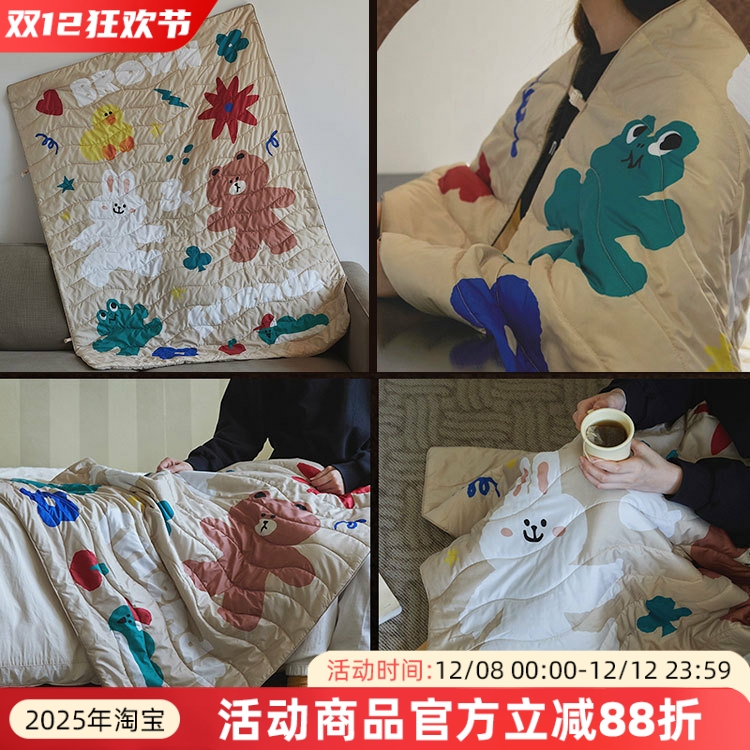 line布朗熊卡通毛毯被子可爱办公室午休家用宿舍盖腿肩披保暖毯子
