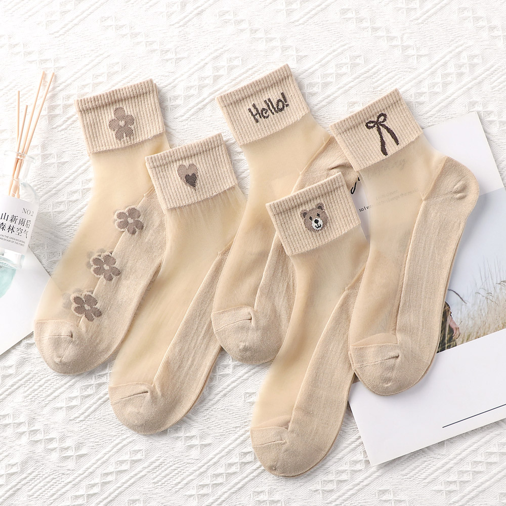 纯棉底女水晶丝纯肉中筒丝袜小熊