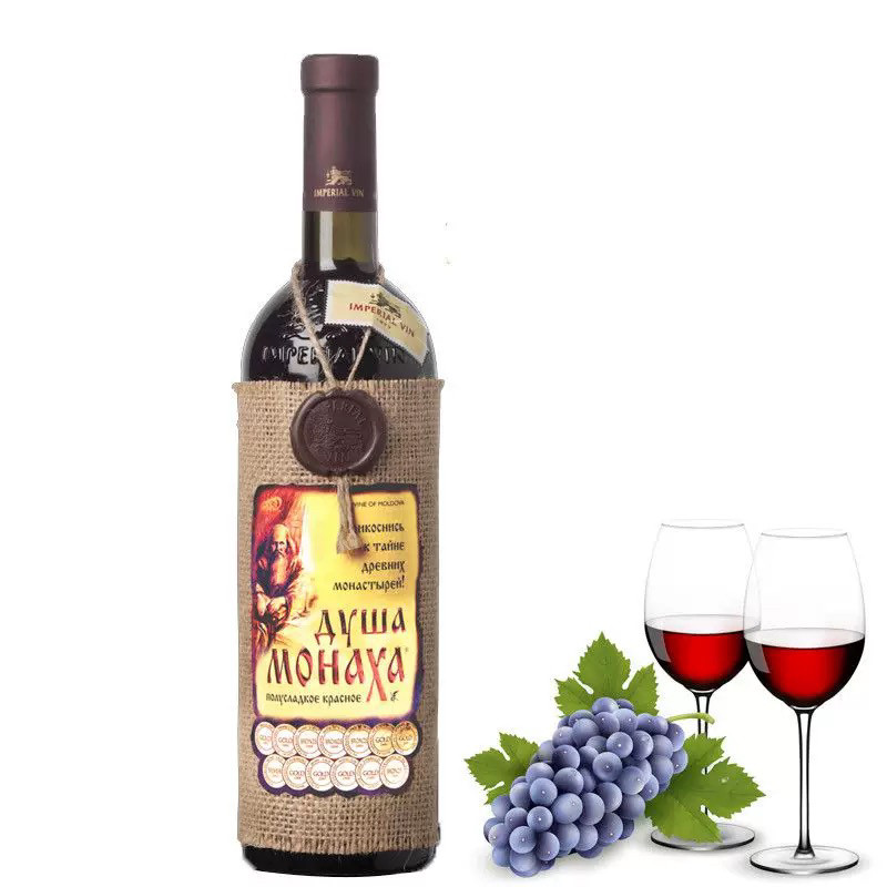 原装进口摩尔多瓦红酒麻袋片非俄罗斯修道士半甜葡萄酒750ml包邮