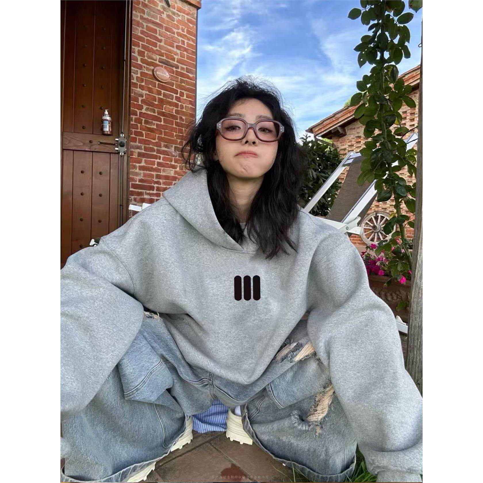 美式高街重磅连帽卫衣女韩系慵懒风秋冬2025新款设计感小众外套潮,女装/女士精品,卫衣/绒衫,淘宝优惠券,粉丝福利购,淘宝优惠卷