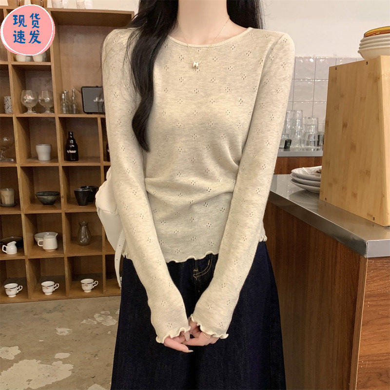 纯欲修身打底衫女内搭春季2025年木耳边毛衣高级感长袖针织衫上衣,个性定制/设计服务/DIY,棉服工装,淘宝优惠券,粉丝福利购,淘宝优惠卷