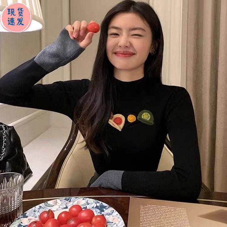 巨好看撞色长袖针织衫内搭秋冬印花卡通修身半高领打底毛衣女上衣,个性定制/设计服务/DIY,棉服工装,淘宝优惠券,粉丝福利购,淘宝优惠卷