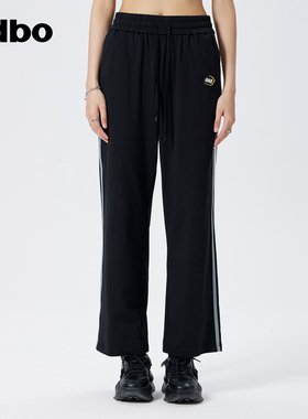 odbo 黑色侧边条纹休闲裤情侣装春季新款显高运动休闲直筒裤