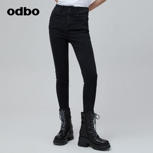 odbo/欧迪比欧弹力高腰牛仔裤