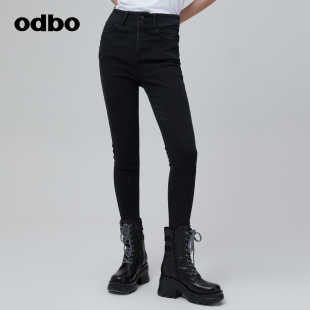 新款 odbo 女秋装 欧迪比欧原创设计弹力紧身高腰牛仔裤 小脚裤