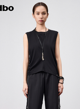 odbo/欧迪比欧时尚休闲设计抽绳背心女2024夏季新款百搭无袖上衣