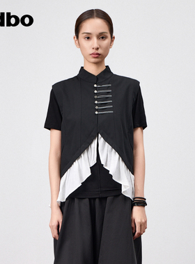 odbo/欧迪比欧复古立领拼接中式马夹女夏季设计感中国风百搭马甲