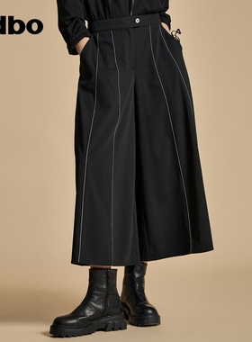 odbo/欧迪比欧原创设计明线装饰休闲裤女早秋新款七分阔腿裤