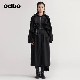 欧迪比欧派克服外套女秋冬新款 odbo 风衣 商场同款 中长款