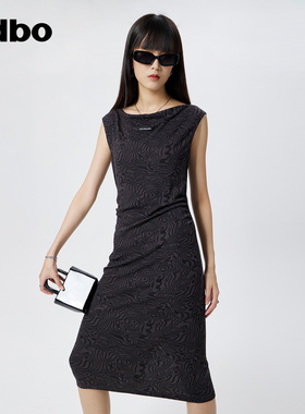 odbo 波纹两面穿设计感无袖连衣裙春装女新款遮肉显瘦中长裙