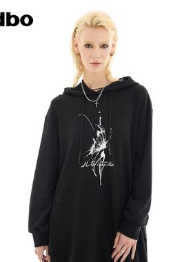 odbo/欧迪比欧时尚设计感连帽卫衣连衣裙2024秋季新款休闲风女装