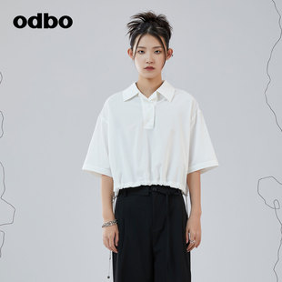 女秋装 odbo 衬衫 上衣 欧迪比欧原创设计Polo领白色短袖 新款