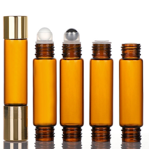 现货双头滚珠瓶棕色玻璃化妆品包装瓶香水分装瓶双口走珠精油瓶
