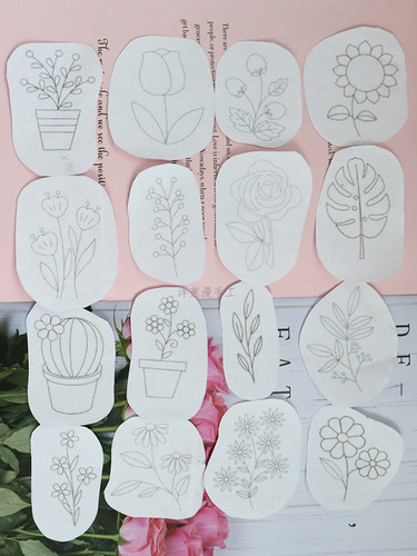 刺绣带图水溶无纺布打印花草卡通