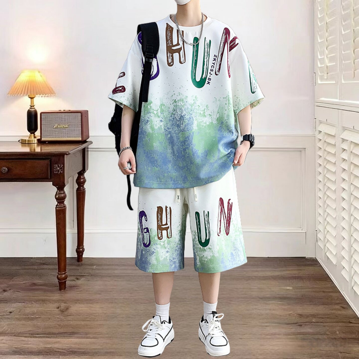 夏季2026新款新中式复古圆领短袖T恤套装中国风休闲半袖一套短裤