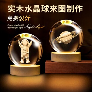 跨境水晶球小夜灯创意氛围星球床头灯水晶桌面摆件学生礼物纪念品