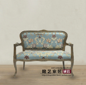 美式乡村实木雕花客厅双人沙发法式复古影楼会所布艺沙发家具定制