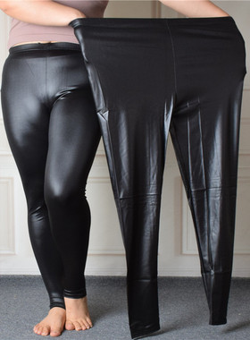 特大码裤子女200斤加肥加大打底仿皮裤春秋薄款高弹显瘦小脚透气