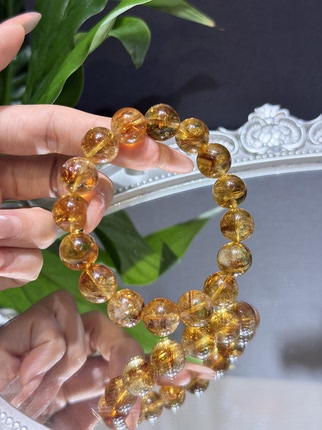 暴富天然正品黄塔晶巴西黄水晶手链招财转运旺事业黄发晶手串礼物