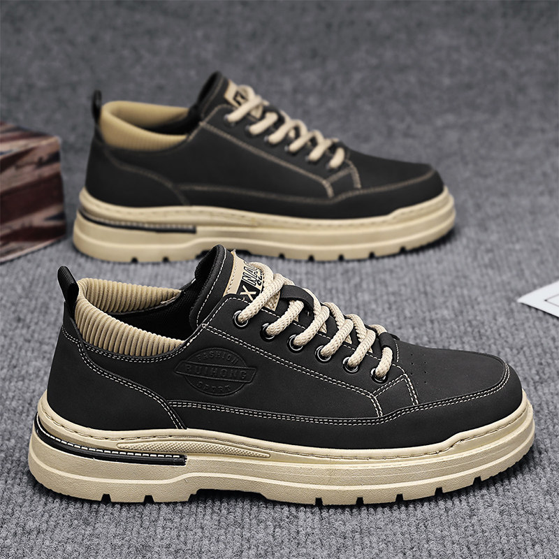 男鞋2026新款春季英伦风黑色上班工作休闲皮鞋男士低帮工装马丁靴