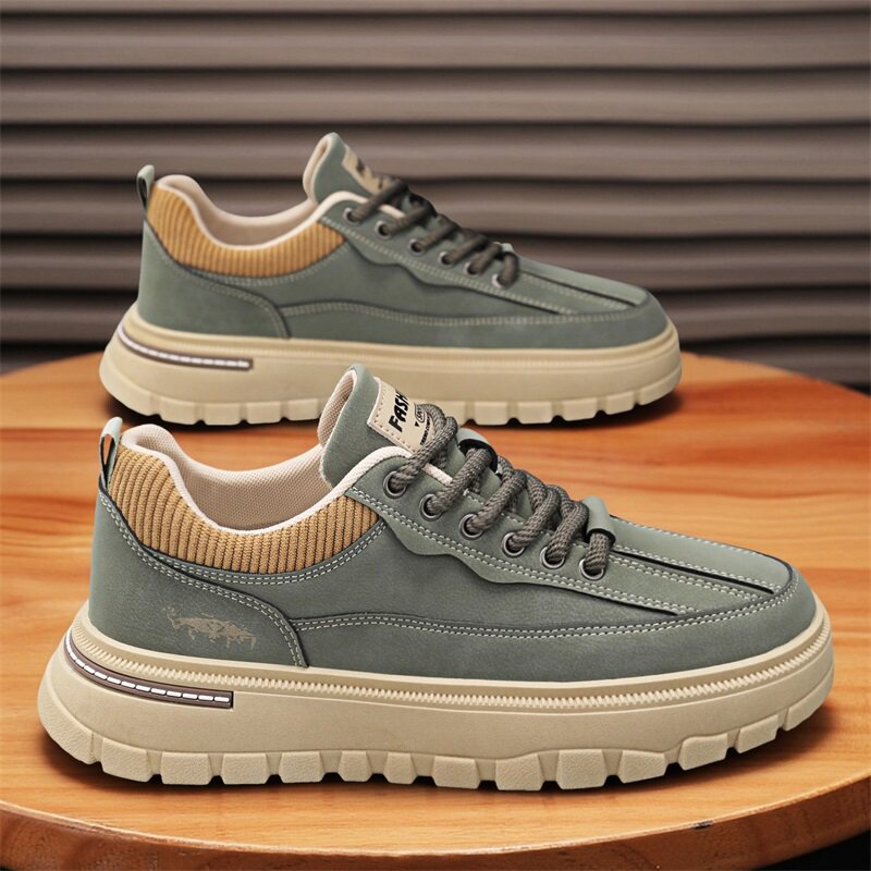 男鞋春季防水防滑耐磨运动工地上班工作干活绿色户外工装劳保板鞋