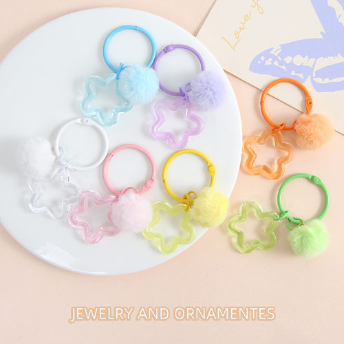 彩色亚克力镂空五角星钥匙扣挂件烤漆铃铛配件耳机套包包装饰