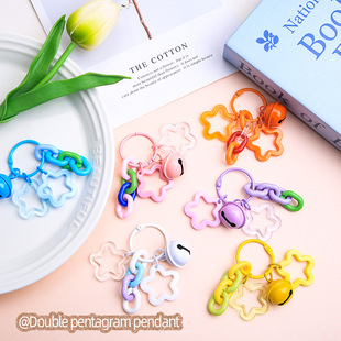 彩色亚克力星星钥匙扣圈环可爱铃铛星星diy书包锁扣挂饰装饰