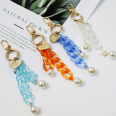 手工diy珍珠爱心花朵钥匙扣挂链包包挂件装 饰七彩链条书包配件