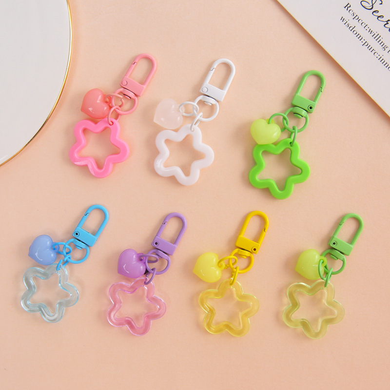 ins彩色亚克力镂空五角星钥匙扣挂件烤漆铃铛配件耳机套包包装饰