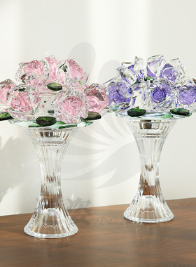 七夕情人节水晶玫瑰花送女朋友礼物桌面装饰品摆件高档礼品摆件