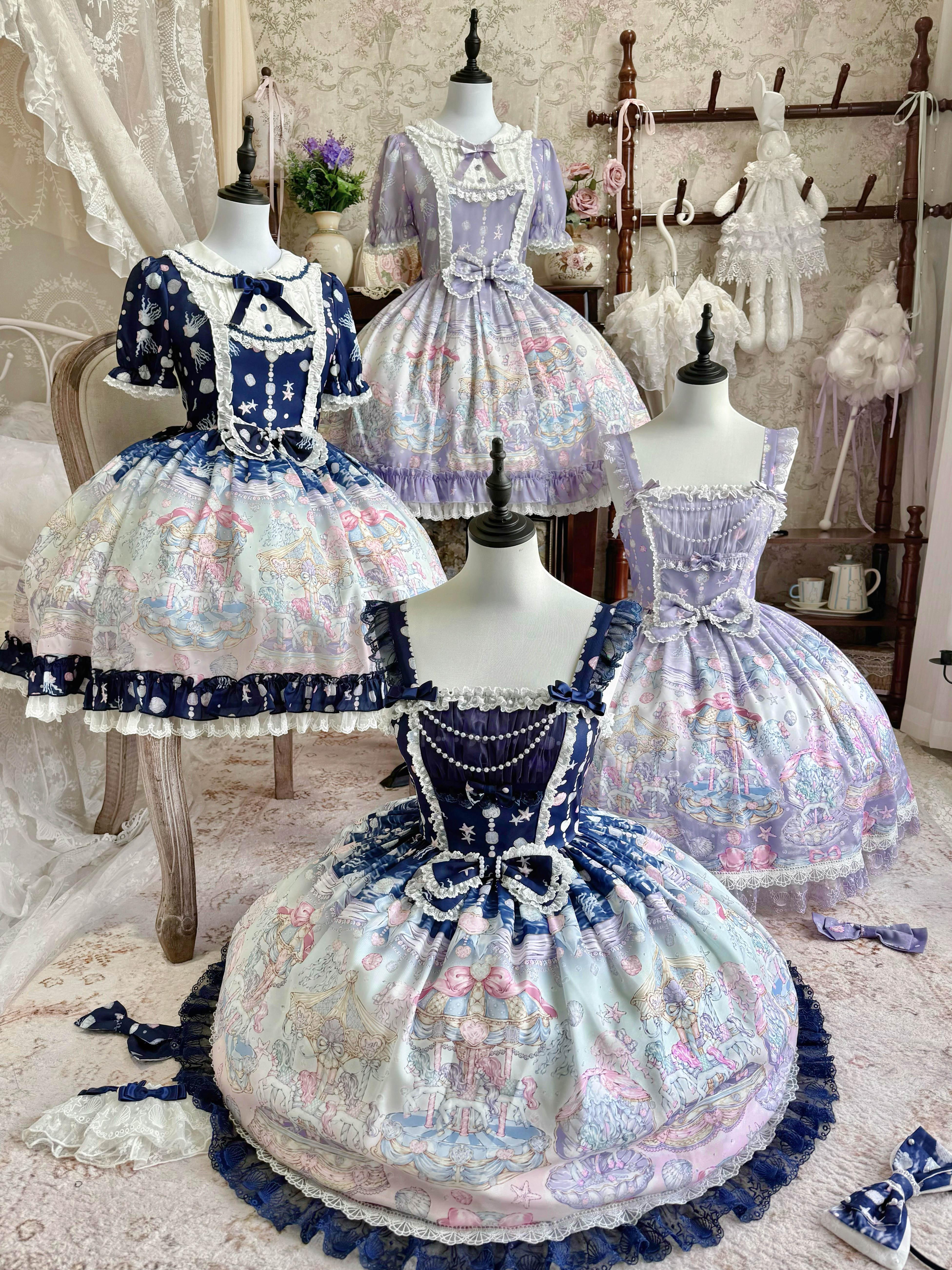 thumbnail for [Full Payment Pre-order] Lolita Floating Horse Original Design Ocean JSK Dress