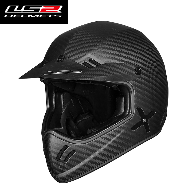 ls2复古碳纤维骑行拉力盔