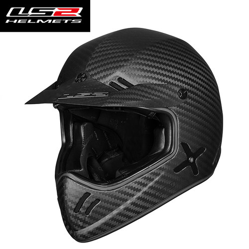 ls2复古碳纤维骑行拉力盔