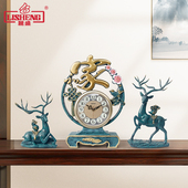 丽盛新中式 饰静音客厅电视柜时钟创意玄关轻奢福鹿摆件钟表 座钟装