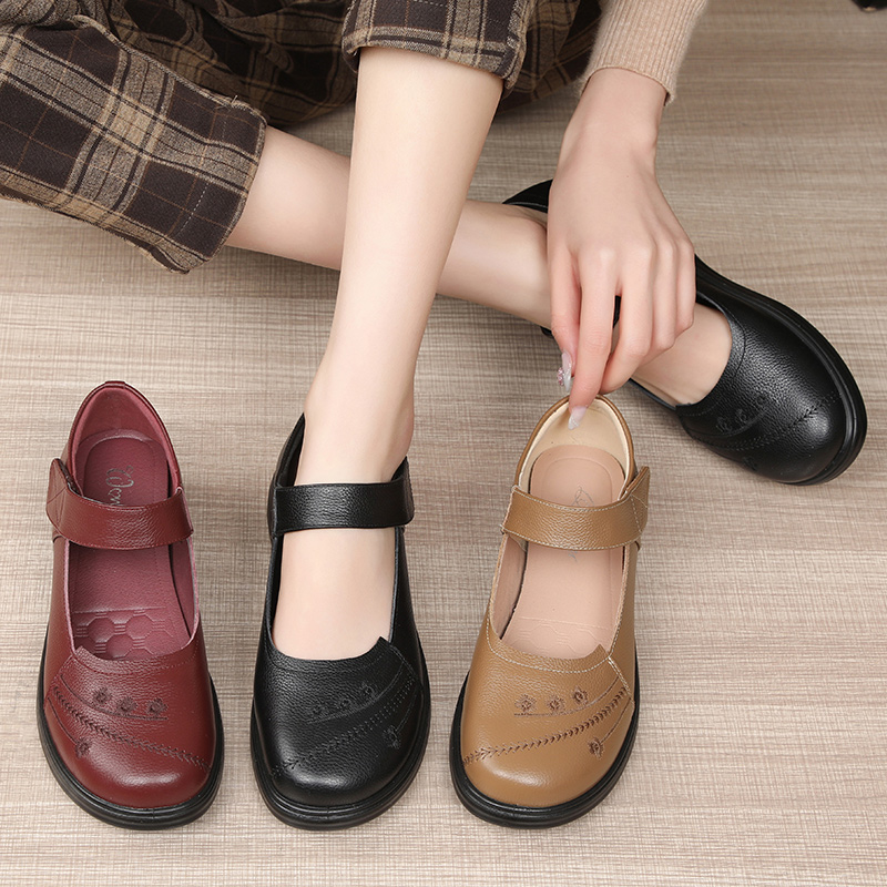 2024新款妈妈鞋旺奈真皮单鞋休闲
