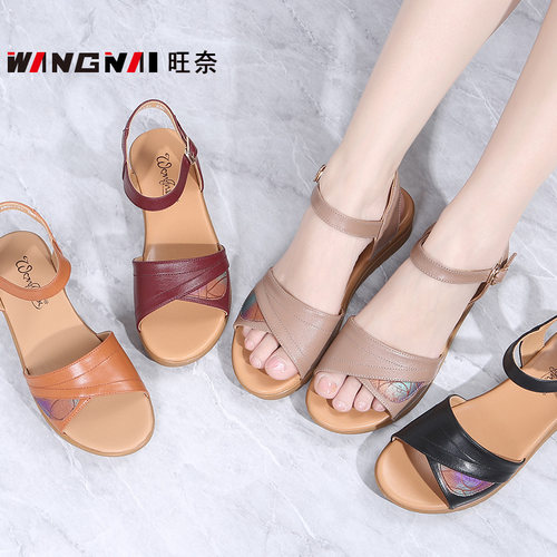 低跟中年印花防滑软底女士凉鞋