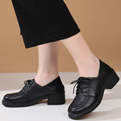 中年休闲防滑中跟女鞋 旺奈真皮粗跟单鞋 女软底舒适圆头妈妈鞋 清仓