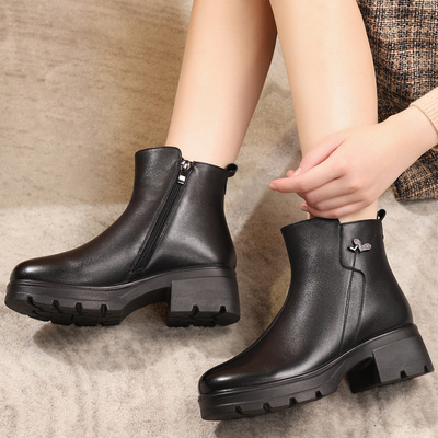 牛皮真皮保暖靴女士冬季加绒短靴