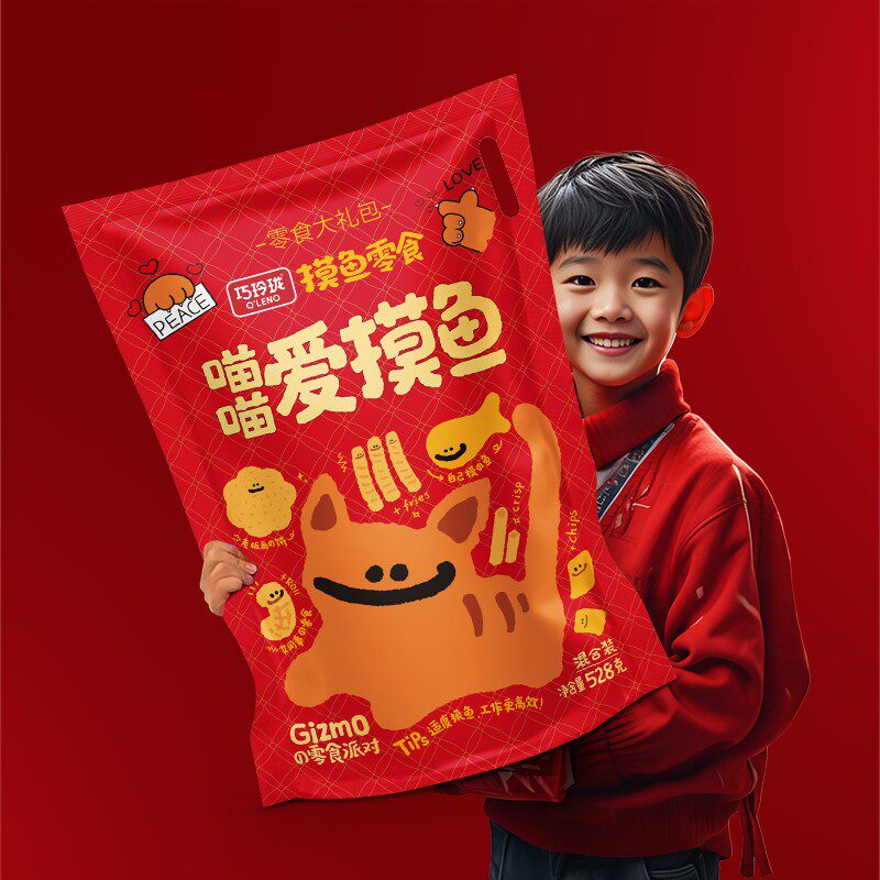 喵喵爱摸鱼零食大礼包奶酪玉米
