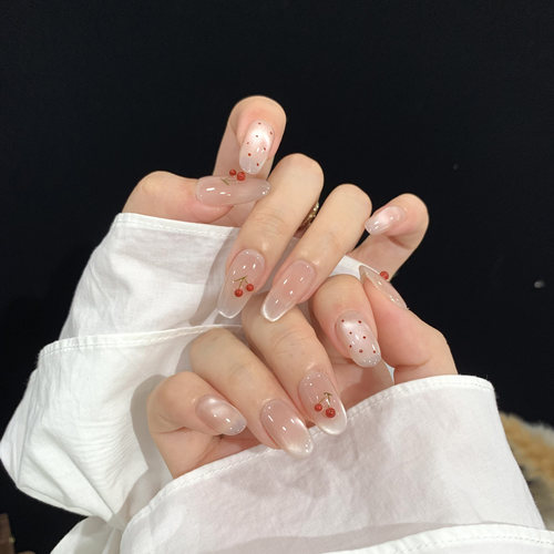 手工穿戴甲冰晶樱桃猫眼显白美甲