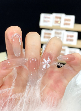 手工雾银水晶碎闪猫眼穿戴甲